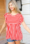 Red Stripe Babydoll Flutter Sleeve Top