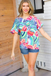 Sunny Days Teal & Orange Tropical Abstract V Neck Top