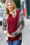 Falling For You Burgundy Two Tone Floral & Animal Print Top