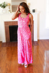 Fuchsia Boho Batik Print Button Sleeveless Jumpsuit