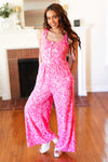 Fuchsia Boho Batik Print Button Sleeveless Jumpsuit