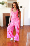 Fuchsia Boho Batik Print Button Sleeveless Jumpsuit