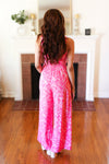 Fuchsia Boho Batik Print Button Sleeveless Jumpsuit