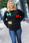 Be Merry Black Multicolor Sequin Bow Knit Sweater