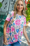 Coral Floral Print Front Knot Top