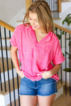 Ready For Spring Fuchsia Washed Linen Collared Top