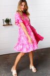 Bright Pink Floral Dolman Sleeve Babydoll Dress