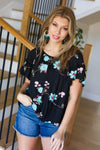 Emboldened Black Floral Embroidery Flutter Sleeve Top