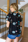 Emboldened Black Floral Embroidery Flutter Sleeve Top