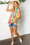 Multicolor Wavy Stripe Shoulder Tie Detail Top