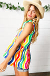 Multicolor Wavy Stripe Shoulder Tie Detail Top