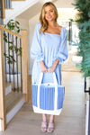 Royal Blue Stripe Structured Large Canvas Tote