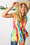 Multicolor Wavy Stripe Shoulder Tie Detail Top