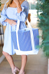 Royal Blue Stripe Structured Large Canvas Tote