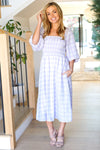 Sweet Dreams Lavender Gingham Smocked Tie Back Midi Dress