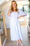 Sweet Dreams Lavender Gingham Smocked Tie Back Midi Dress