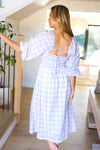 Sweet Dreams Lavender Gingham Smocked Tie Back Midi Dress