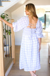 Sweet Dreams Lavender Gingham Smocked Tie Back Midi Dress