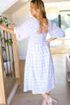 Sweet Dreams Lavender Gingham Smocked Tie Back Midi Dress