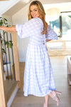 Sweet Dreams Lavender Gingham Smocked Tie Back Midi Dress