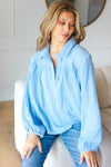 All Of Me Blue Collared Notched Neckline Cotton Top