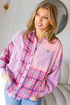 Everyday Bliss Pink & Navy Plaid Color Block Button Down Top