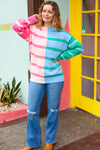 Perfectly Poised Blush & Blue Stripe Color Block Knit Sweater