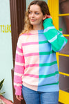 Perfectly Poised Blush & Blue Stripe Color Block Knit Sweater