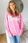 Pink "Babe" Embroidered Pop Up Sweater