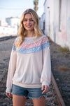 Taupe & Sky Blue Thermal Knit Out Seam Stitch Pullover