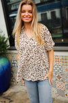 Best In Bold Ivory Animal Print V Neck Dolman Side Slit Top