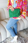 Emerald Green Raffia Woven Clutch Bag