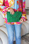 Emerald Green Raffia Woven Clutch Bag