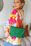 Emerald Green Raffia Woven Clutch Bag