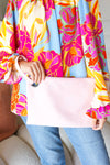 Blush Faux Leather Handle Zipper Clutch