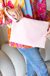 Blush Faux Leather Handle Zipper Clutch