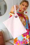 Blush Faux Leather Handle Zipper Clutch