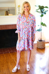 Love Found Blue & Lavender Ikat Print V Neck Dress