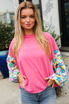 Lock Eyes Pink & Floral Bubble Sleeve French Terry Pullover