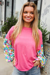 Lock Eyes Pink & Floral Bubble Sleeve French Terry Pullover