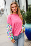 Lock Eyes Pink & Floral Bubble Sleeve French Terry Pullover