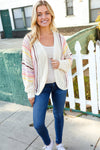 Easy Living Oatmeal Multicolor Stripe Dolman Crochet Cardigan