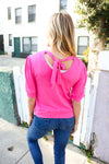 Pretty In Pink Mock Neck With Back Ribbon Bow Tie Sweater Top