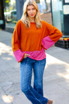 Fuchsia & Rust Color Block Hacci Top