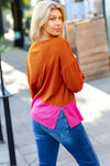 Fuchsia & Rust Color Block Hacci Top