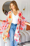 Sand & Fuchsia Floral Print Chiffon Cover Up Kimono