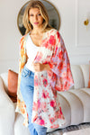 Sand & Fuchsia Floral Print Chiffon Cover Up Kimono