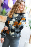 Feeling Joyful Grey Embroidered Sherpa Flower Pullover