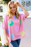 Weekend Ready Pink Multicolor Flower Print Waffle Dolman Top