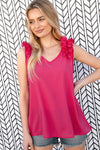 Fuchsia Frill Shoulder Sleeveless Crepe Woven Top